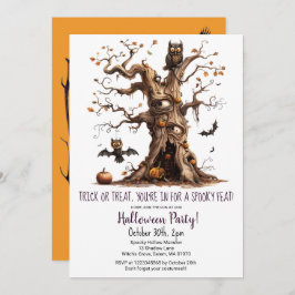 Convite Festa do Dia das Bruxas Spooky Tree Bats Pumpkins 