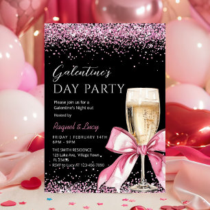 Convite Festa do Dia de Galentine Champanhe Rosa Coquette