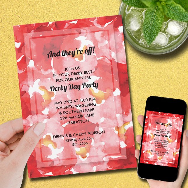 Convite Festa do Dia Derby de Colagem de rosas (Red roses collage Derby day party invitations, PRINTED and/or INSTANT DOWNLOAD)