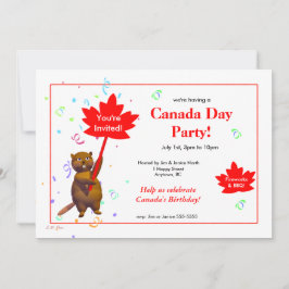Convite Festa do Dia do Canadá do Castor Fofo 