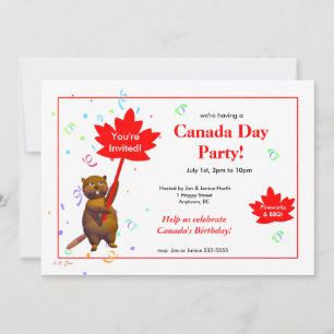Convite Festa do Dia do Canadá do Castor Fofo