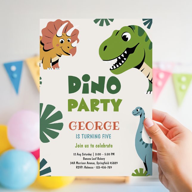 Convite Festa do Dino Divertida e Fofa de 5 Anos (Criador carregado)