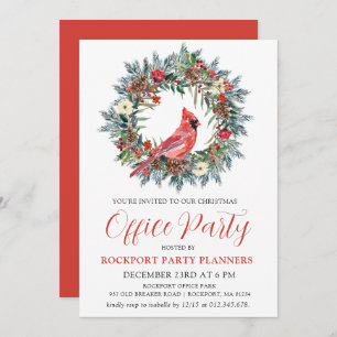 Convite Festa do Escritório do Cardeal Vermelho Wreath de 
