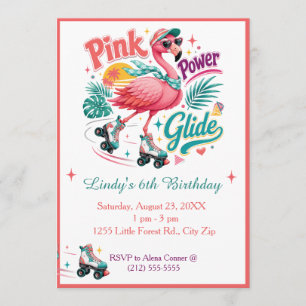 Convite Festa do Flamingo Rosa Fofo em Patins