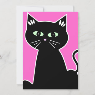 Convite Festa do Gato de Olhos Verdes de Desenho Retro