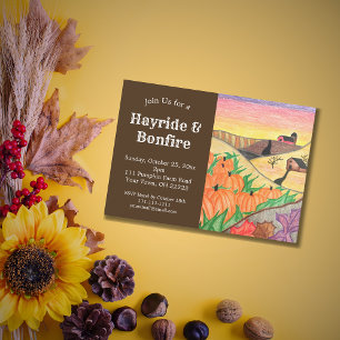 Convite Festa do Halloween Hayride Rustic Autumn Art