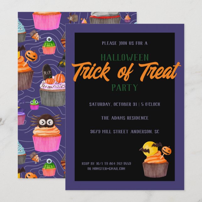 Convite Festa do Halloween Trick Treat Cute Sweet (Frente/Verso)