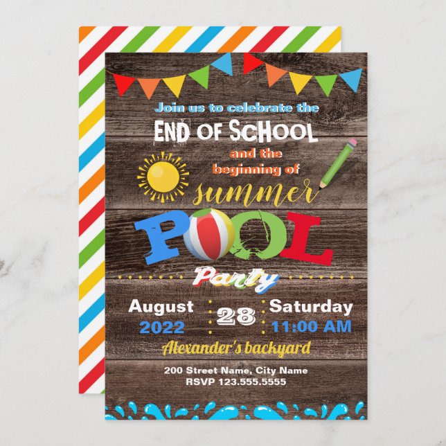 Convite Festa do Início da Escola da Piscina de Verão (Frente/Verso)