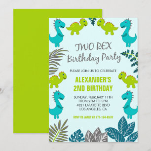 Convite Festa do menino de dois anos com dois rex