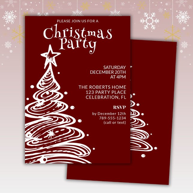 Convite Festa do Natal com Árvore Vermelha e Branca (Criador carregado)