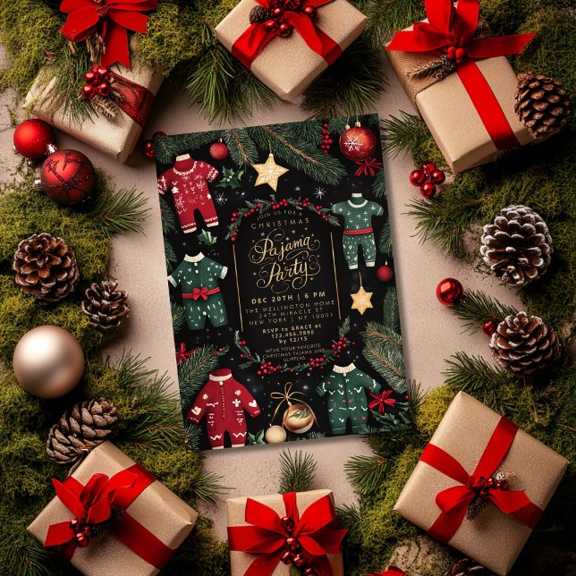 Convite Festa do Natal Pajama Kids Partido Pajama (Criador carregado)