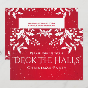 Convite Festa do Natal Red & White Holly Deck-The-Halls
