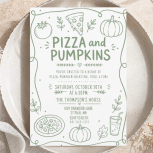 Convite Festa do Partido Verde Minimalista Doodle Pizza Ou