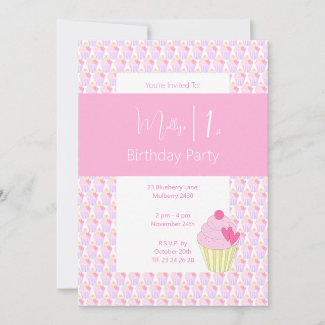 Convite Festa do primeiro aniversario do Cupcakes Rainbow (Frente)