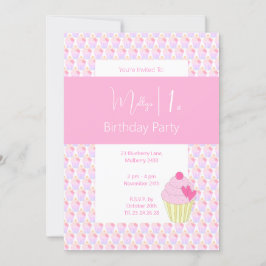 Convite Festa do primeiro aniversario do Cupcakes Rainbow