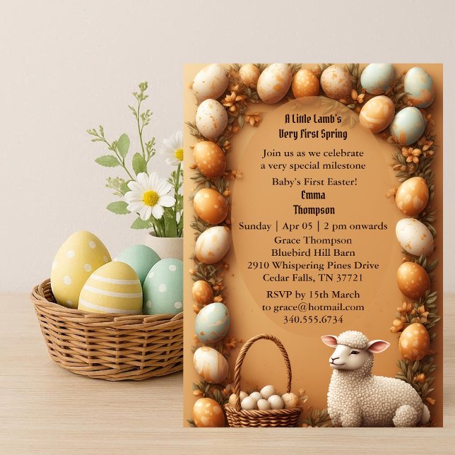 Convite Festa do Primeiro Páscoa do Bebê Cordeiro de Prima (Babys First Easter Pastel Green Spring Lamb Party Invitation)