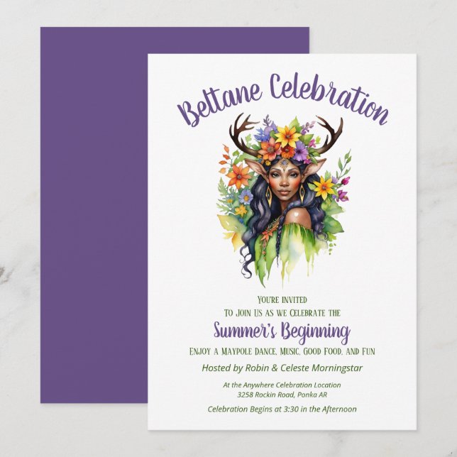 Convite Festa do Sabá Floral da Fada de Verão de Beltane (Frente/Verso)
