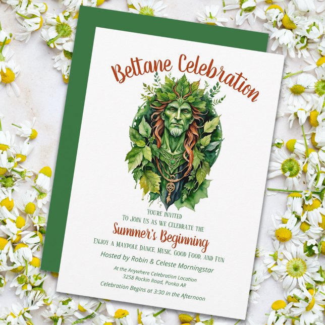 Convite Festa do Sabbat do Deus da Floresta Beltane Celta  (Beltane Celtic Greenman Forest God Sabbat Party Invitation by Pagan Holidays)