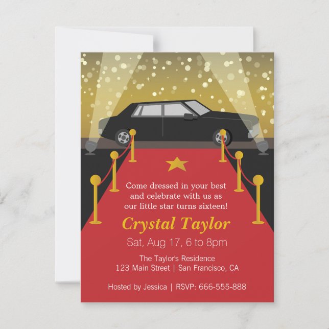 Convite Festa do Tema de Hollywood, Aniversário da Garota (Frente)