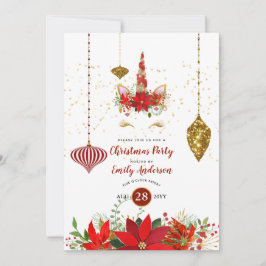 Convite Festa do Unicórnio do Natal, Dourada Diversão Verm