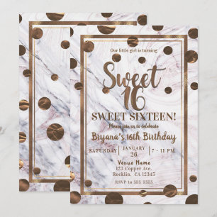 Convite Festa Doce 16 Dourado Rosa Mármore Bronze Cobre
