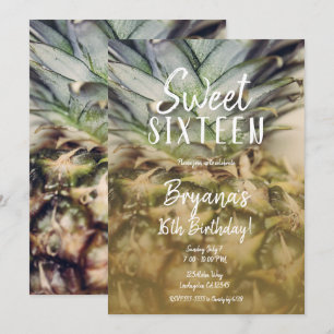 Convite Festa Doce 16 Dourado Tropical de Abacaxi