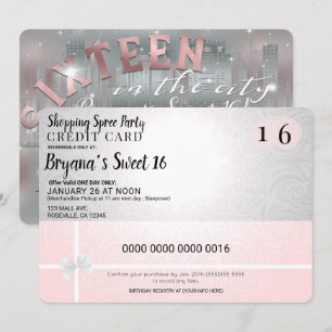 Convite Festa Doce 16 Limusine Cidade Compras Rosa Corado