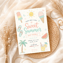 Convite Festa doce de verão tropical feita à mão para chá