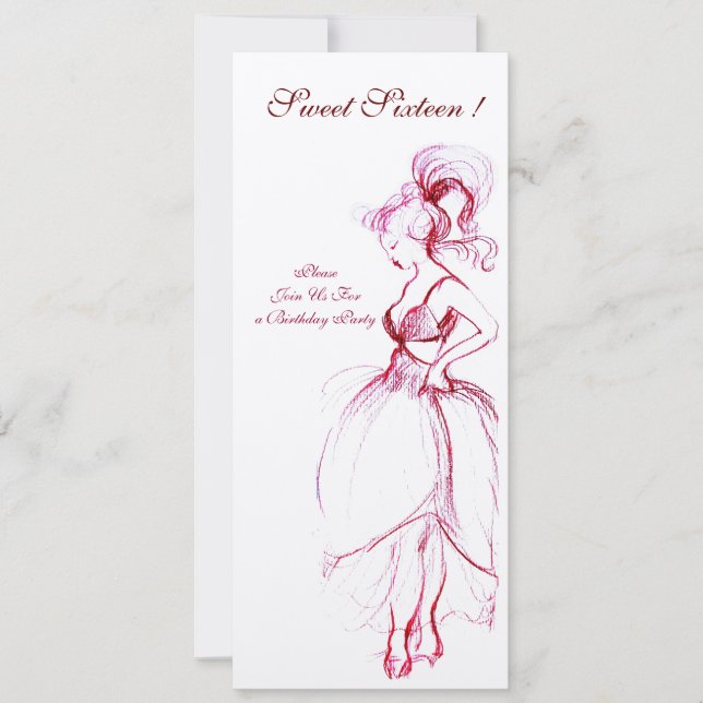 Convite FESTA DOCE DEZESSEIS ANOS, feltro creme rosa verme (Frente)