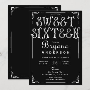 Convite Festa doce dos 16 anos antiga vintage preto e bran