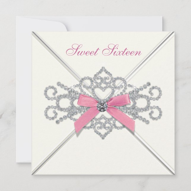 Convite Festa dos 16 Anos Doce Rosa Diamantes Brancos (Frente)
