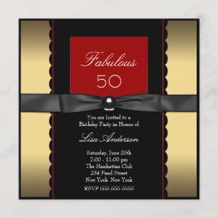 Convite Festa dos 50 anos da Mulher Dourado Preto Vermelho