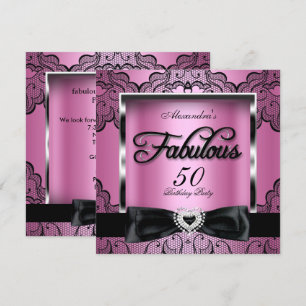 Convite Festa dos 50 anos Fabulosos Rosa Damasco Preto com