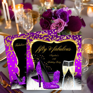 Convite Festa dos 50 Maravilhosos Roxo Magenta Dourado Cha