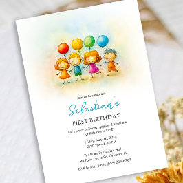 Convite Festa dos Amigos Balão - Diversão no 1º Aniversári