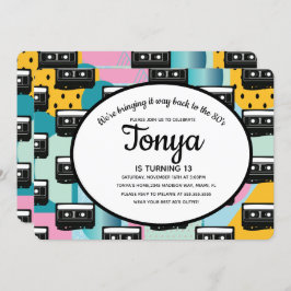 Convite Festa dos Anos 80 e 90 Rosa Colagem Cassete Retro