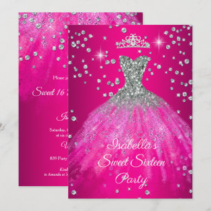 Convite Festa dos Doce Anos vestido ROSA VIVO tiara