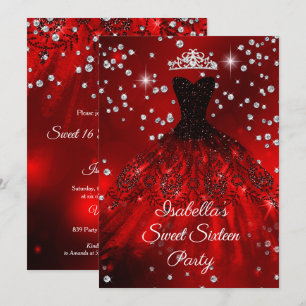 Convite Festa dos Doce Anos Vestido vermelho com brilho TI