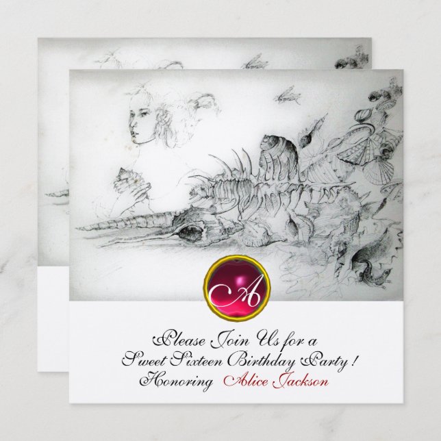 Convite FESTA DOS DOZE ANOS DOCES CONCHAS,Rubis Monograma  (Frente/Verso)