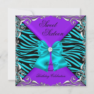 Convite Festa dos Doze Anos Zebra Roxo Turquesa Arco de Di