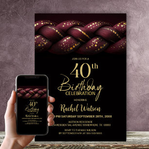 Convite Festa Dourada Braid Burgundy