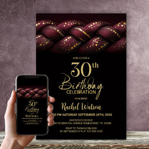 Convite Festa Dourada Braid Burgundy