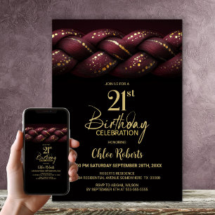 Convite Festa Dourada Braid Burgundy