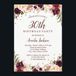 Convite Festa Dourada Burgundy Floral aniversário de 30 an<br><div class="desc">Convites florais mais bonito na Loja Little Bayleigh!</div>
