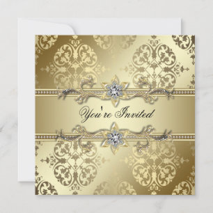 Convite Festa Dourada Damask Gold