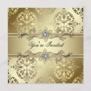 Convite Festa Dourada Damask Gold