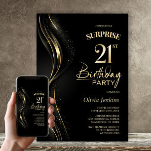 Convite Festa Dourada de aniversário de 21 anos Surpresa