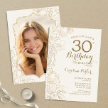 Convite Festa Dourada de aniversário de 30 anos de Fotos F<br><div class="desc">Convite de festas de Foto Dourada de Ivory Cream Floral. Design minimalista moderno com desenhos botânicos em destaque e letra de script de tipografia. Simples trendy convida cartão perfeito para uma festa de na moda. Pode ser personalizado para qualquer idade. Impressos convites Zazzle ou modelo de impressão digital instantânea para...</div>
