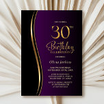 Convite Festa Dourada de aniversário de 30 anos Roxo Preta<br><div class="desc">Convide seus amigos e entes queridos com este convite de festas preto, ouro e aniversário de 30 anos roxo moderno. A área de texto personalizável neste modelo de convite permite que você inclua facilmente todos os detalhes necessários para sua celebração especial de aniversário, incluindo as informações de data, hora, local...</div>