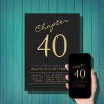 Convite Festa Dourada de aniversário de 40 anos 400 Pretos<br><div class="desc">Celebre seu estilo de aniversário de 40 anos com este incrível convite personalizado de aniversário de 40 anos preto e ouro. Envie a sua família e amigos um convite saboroso com um belo roteiro e uma sutil fonte dourada que complementa o fundo negro moderno. Convide-os para o seu dia especial...</div>
